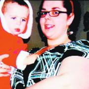 FROM THIS: Jackie, holding her son Owen, saw her weight shoot up to 23st