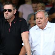 Peterborough owner Darragh MacAnthony, left, with director of football, Barry Fry