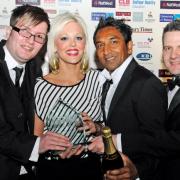 THE RIGHT CUT: Noggi Patel, second right, with, from left: stylist Craig Henderson, manager Katie Collier and Ian Savage, editor-in-chief of The Bolton News and the Bury Times group