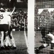 John Byrom celebrates the winner against Sunderland as keeper Jim Montgomery looks into the back of his net in sorrow