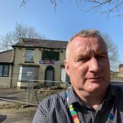 Cllr Sean Hornby at the site of Lever Arms Pub