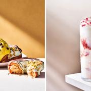 (left) Passionfruit ‘Martini’ Chouxnut and Salted Caramel and Pistachio Chouxnut and (right) Strawberries and Belgian White Chocolate Frappe Crème (Caffé Nero/Canva)