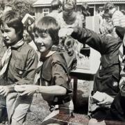 Scouts of 25th Bolton, St Thomas and St John in Lostock breaking a few pots in the Guides Gala Day on Tempest Road in the 1980s.