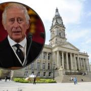 Bolton Town Hall and King Charles III, inset