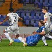 Jon Dadi Bodvarsson goes for goal in Wanderers' Papa Johns Trophy game at Tranmere.