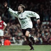 John McGinlay in his playing pomp, having scored  against Arsenal