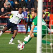 Dapo Afolayan whistles a shot past the Accrington post in Bolton's 3-2 win on Saturday