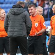 Ian Evatt complains to the officials after the 3-1 defeat to Oxford United