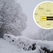 Snow in Bolton Inset is Met Office yellow weather warning