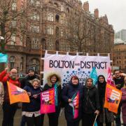 Bolton District NEU members at the march at St Peter's Square in Manchester earlier in February