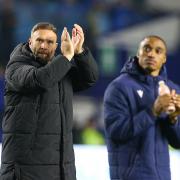 Ian Evatt and Victor Adeboyejo applaud the supporters after a 1-1 draw at Sheffield Wednesday.