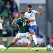 Dion Charles in action for Northern Ireland against Kosovo in the Nations League