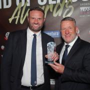 Ian Evatt and Pete Atherton with the Team Performance award at Wanderers