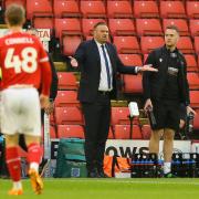 Ian Evatt reacts to a refereeing decision in the play-off defeat to Barnsley
