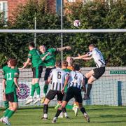 Goalmouth action from Tuesday’s friendly. Picture by David Featherstone