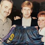 John McGinlay with his shorts that were put up for auction in 1995 at the Spread Eagle