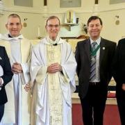 Cllrs Martin Donaghy, Richard Silvester and Kevin Morris with Fathers Gorton (second left) and Bishop John Arnold