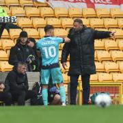 Bolton Wanderers boss Ian Evatt issues some instructions to striker Dion Charles