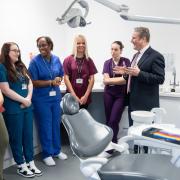 Labour leader Sir Keir Starmer speaks with dentistry students at Bury College following the launch of Labour’s Child Health Action Plan