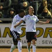 Kyle Dempsey celebrates his goal against Carlisle United