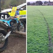 A recently seized off road bike and a field which was vandalised by riders on bikes