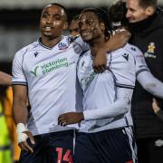Victor Adeboyejo and Nat Ogbeta are all smiles after the final whistle at Cambridge