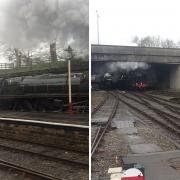 The 70000 Britannia and 60009 Sir Nigel  Gresley locomotives arriving into Bury Bolton Street Station