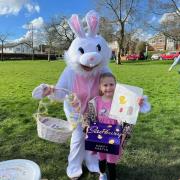 The Easter bunny (Cllr Hilary Fairclough) presented winner Mia Grace Wakefield with her prize