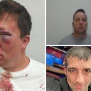 Johnathan Morris, left, was attacked by the two men, Brian Power, top right, and Trevor Howard, bottom right