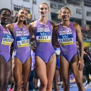 Hannah Kelly, second right, with her fellow Team GB stars Victoria Ohoruogo, Nicole Yeargin and Lina Nielson after achieving Olympics qualification in the Bahamas