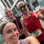 Harrier Rob Jackson with his niece and her boyfriend, who both got personal-best times at Manchester under his coaching, Picture courtesy of Rob Jackson