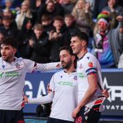 Josh Sheehan celebrates a goal against Rotherham on Friday with Max Conway and Eoin Toal