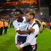 Amario Cozier-Duberry celebrates with John McAtee at the end of last season's play-off semi-final at Bradford