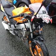 CRASH: Damage to Ashley's bike after the collision in Bolton