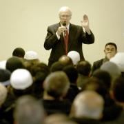 MESSAGE: Bolton South-east MP Brian Iddon addresses the crowd at the Bolton Council of Mosques