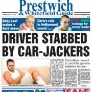 The front page of the Prestwich and Whitefield Guide highlights this story