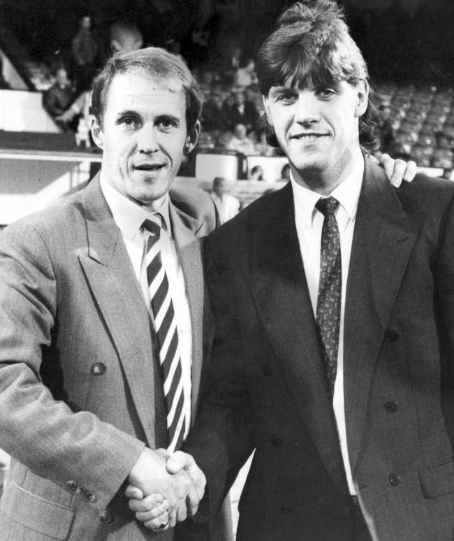 Then Bolton Wanderers manager Phil Neal introduces Paul Comstive to the crowd at Burnden Park in 1989