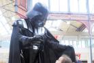 Cameron Mendes, aged three, of Tonge Fold, meets Darth Vader