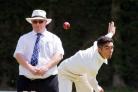 Egerton’s Adil Valli bowling against Little Lever in Sunday’s Hamer Cup tie