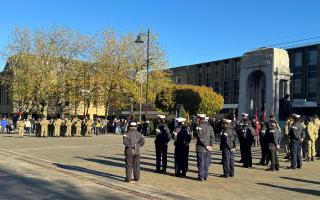 Army personnel gathered in Victoria Square