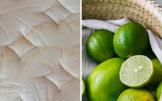 Limes, baking soda and white vinegar can be used to remove yellow stains from mattresses.