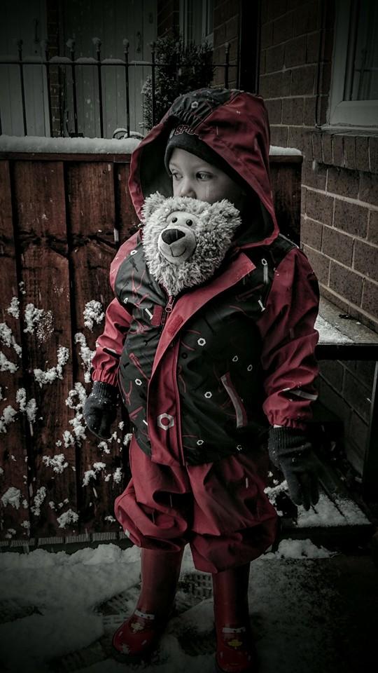 Debbie Jayne Hanley's boy and his Ted ready for the snow!